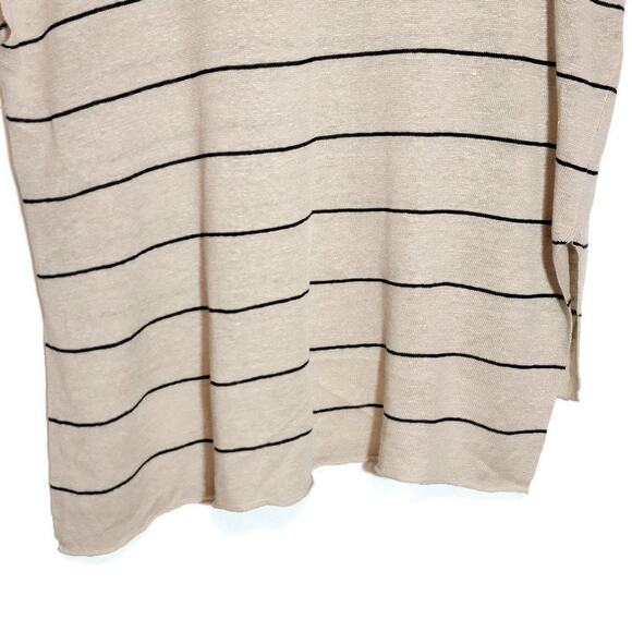 Eileen Fisher Linen Striped Top Short Sleeve Hi Low Loose Fit Tan & Black Small - Picture 11 of 16